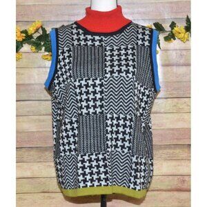 Vintage Cervelle Retro Colorful Houndstooth Patchwork Turtleneck Vest Size L